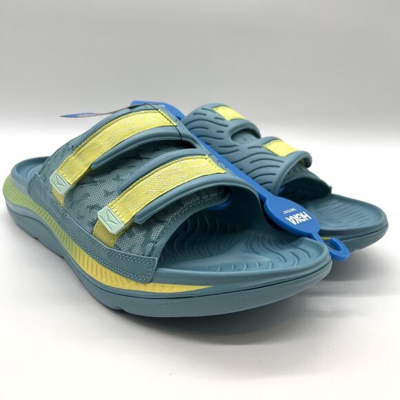 New HOKA Ora Luxe Recovery Slide Sandals Mens 14 Ocean Mist Citrus Glow 1134150
